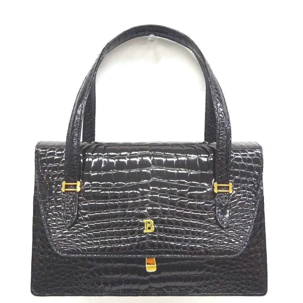 BALLY Handbag Croco Leather Black